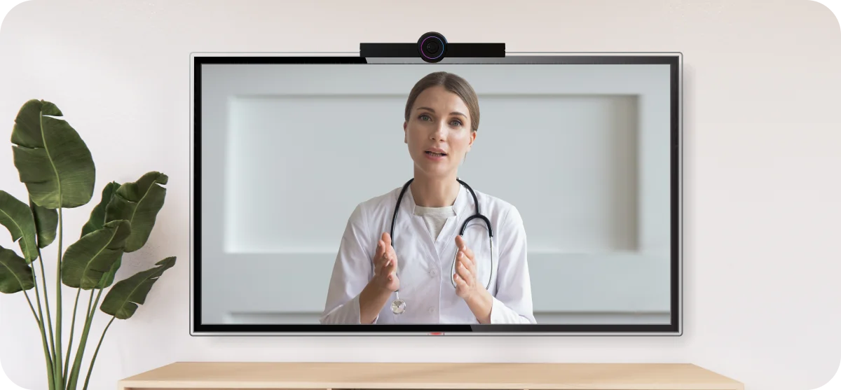 a doctor on a live video call on tv