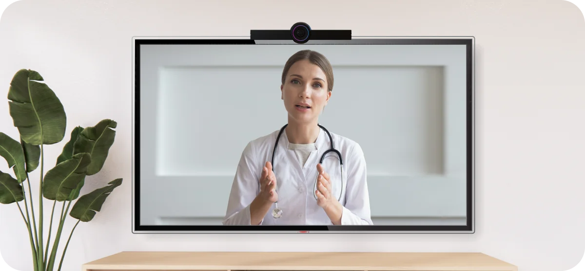 a doctor on the tv with hello device